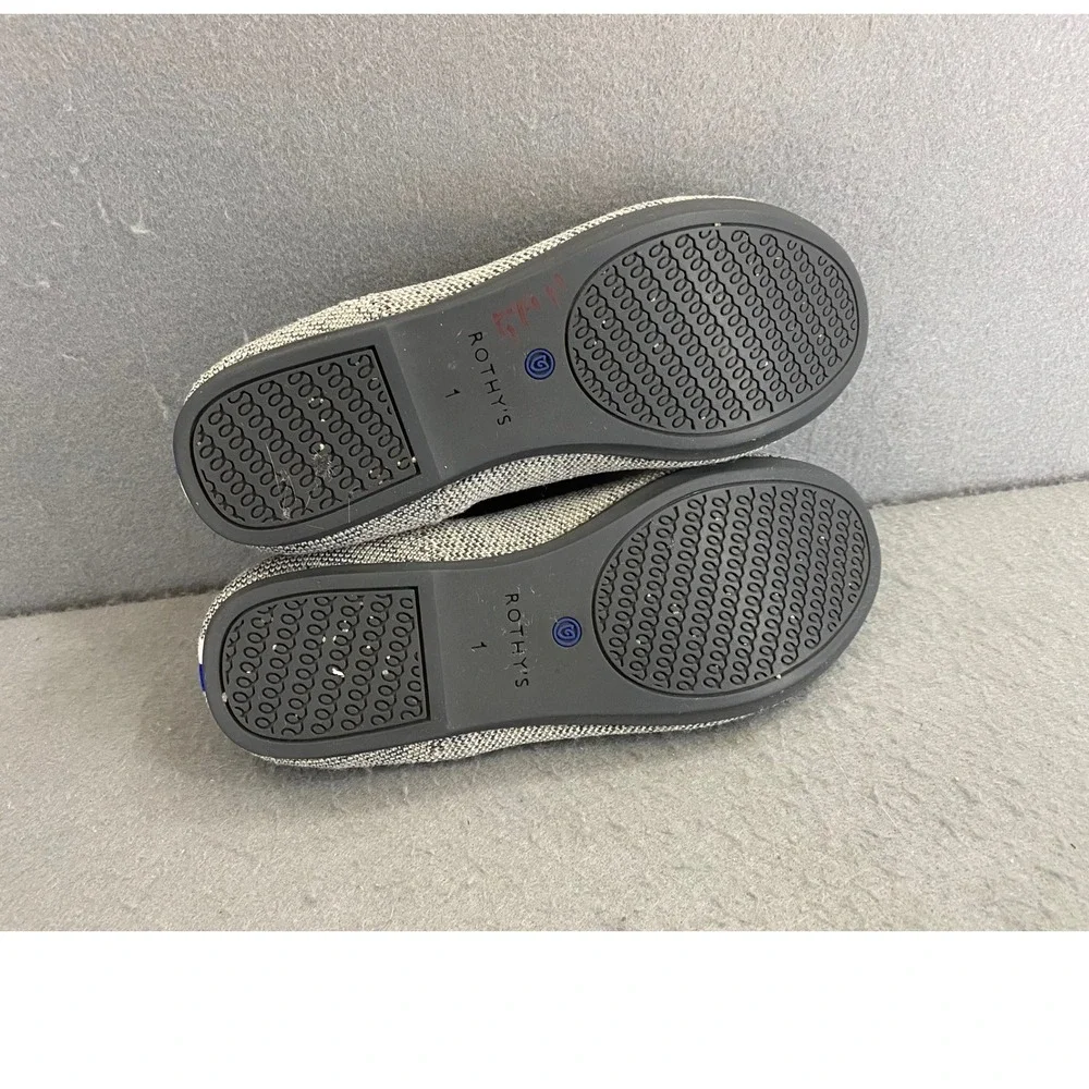 Rothys Kids Loafer Grey White Marled Knit Slip On Shoes Size K1 US 13 UK 32 EU